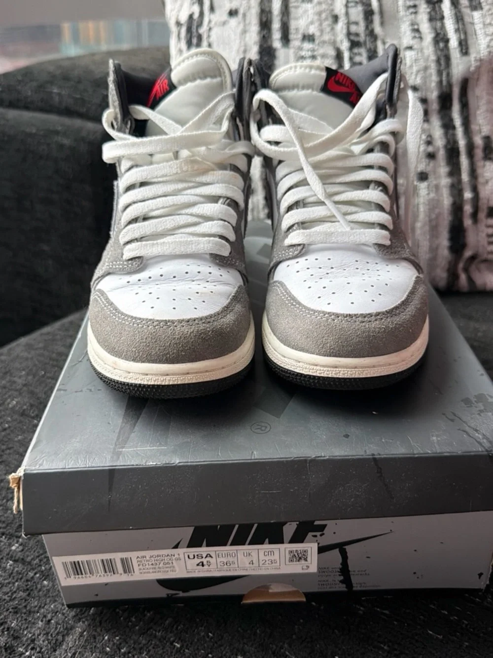 Jordan Kids High-Top Sneakers in White & Gray